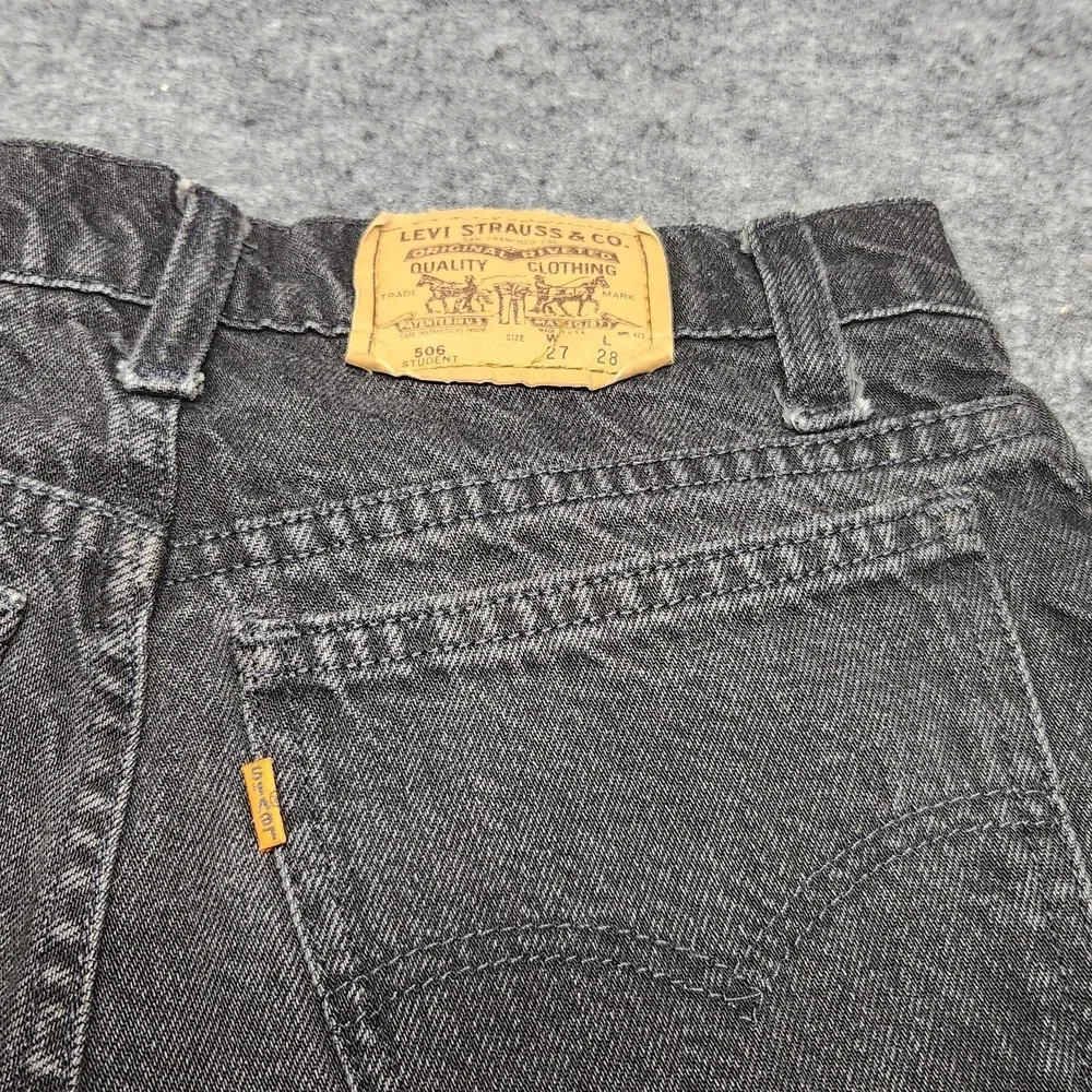 Levis Vintage 506 Black Wash Straight Orange Tab Student Jeans 27x28 90s USA